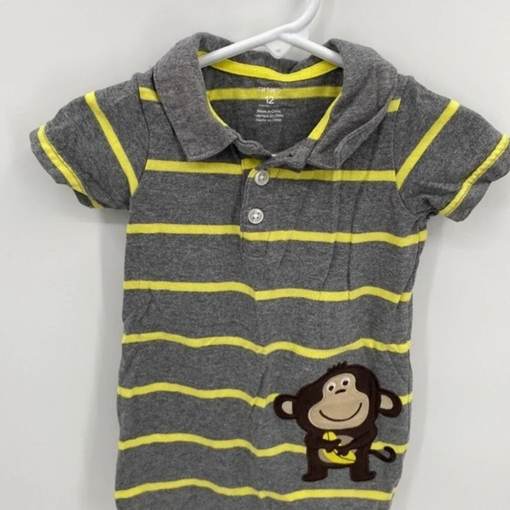 Carters Boys 12 month Snap Bottom Romper One Piece Summer Outfit Monkey